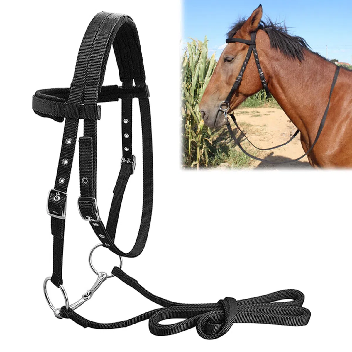 Briglia per Cavallo, Briglia Professionale Senza Morso per Cavallo Briglia per Cavallo Redini per Capezza per Cavallo, Taglia Medio