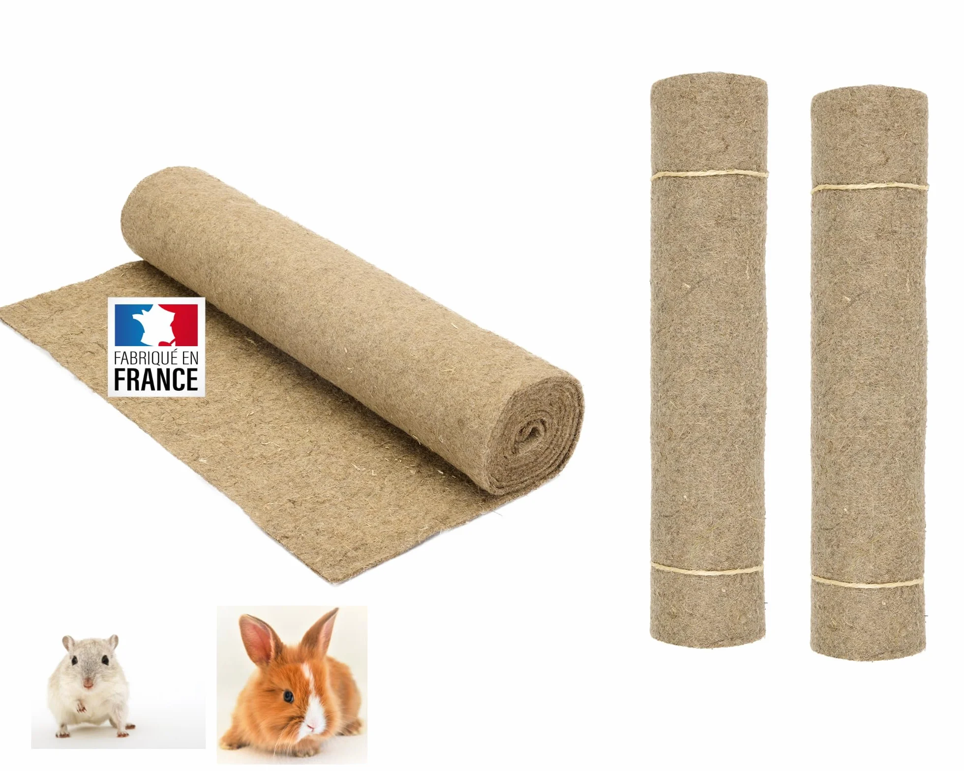 La Cordeline Set di 3 tappeti lettiera canapa naturale, 40 x 100 cm, 1000 g/m², fondo gabbia per roditori, conigli, criceti, ecc