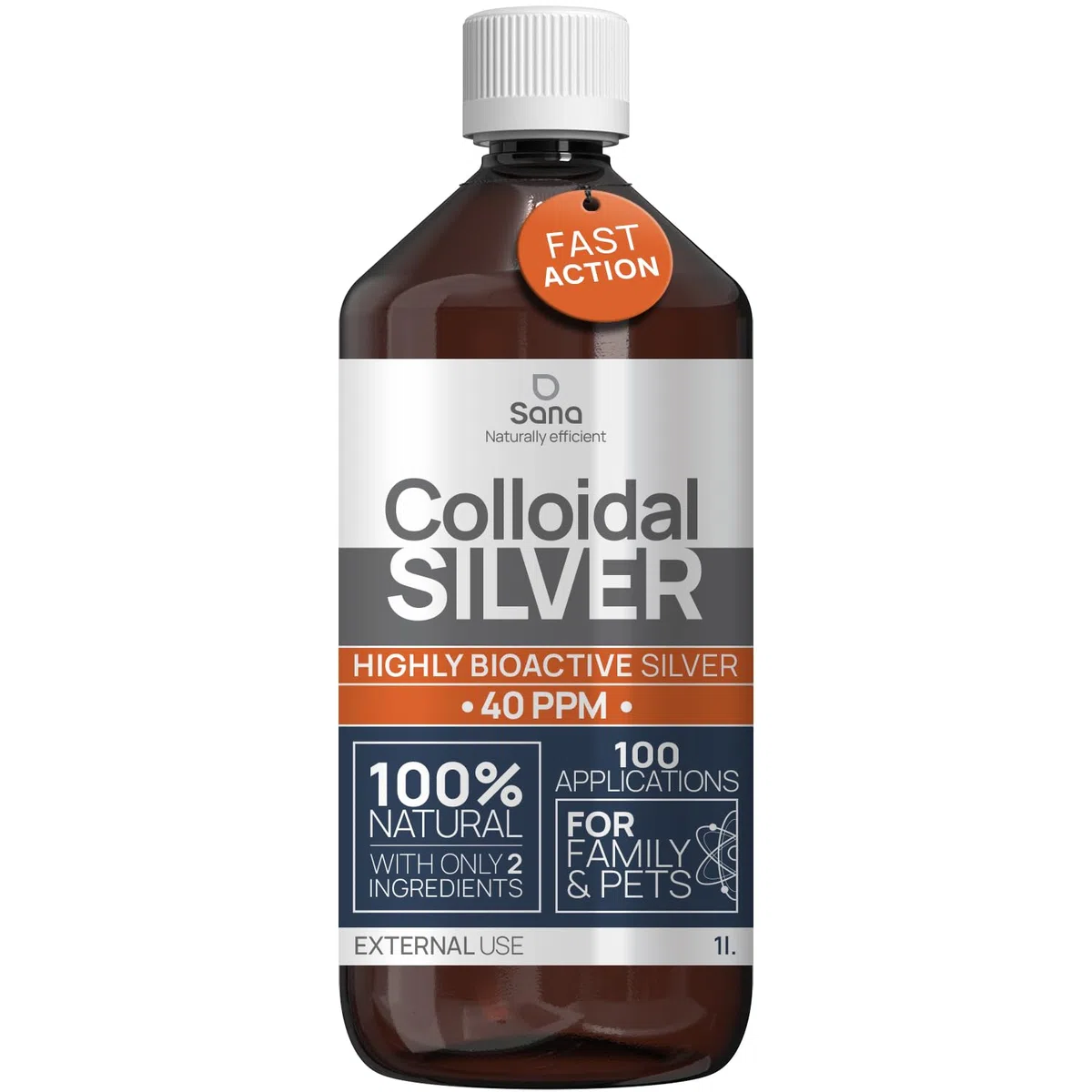 Argento colloidale, 40 PPM, 1 litro, acqua d'argento di alta qualità, più forte di 25 ppm, per uomo, cane e gatto, carbonio neutro, 100% naturale con 2 ingredienti
