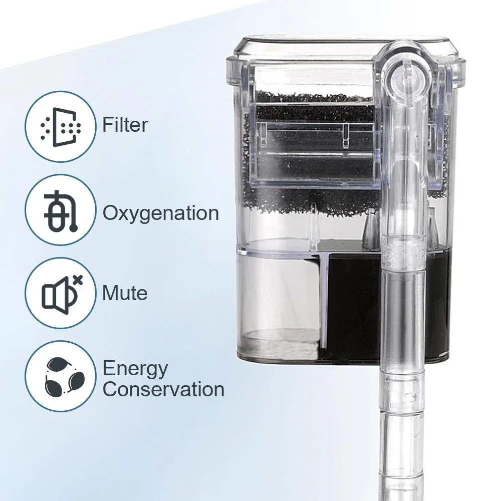 DONGKER Filtro Acquario,250 l/h 2,5 W USB Filtri Acquari Sottile da Appendere Retro con Flusso Regolabile Ultra Silenzioso per Acquario da 2-8 Galloni