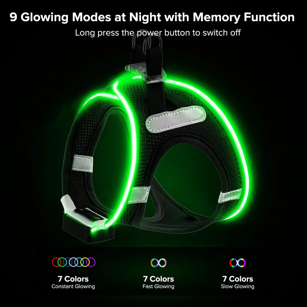 Imbracatura per Cani con Luci LED, Imbracatura Riflettente Ricaricabile per Cani, Impermeabile con Luci Lampeggianti per Cuccioli di Piccola Taglia e Cani Medi con 9 Modalità di Illuminazione per