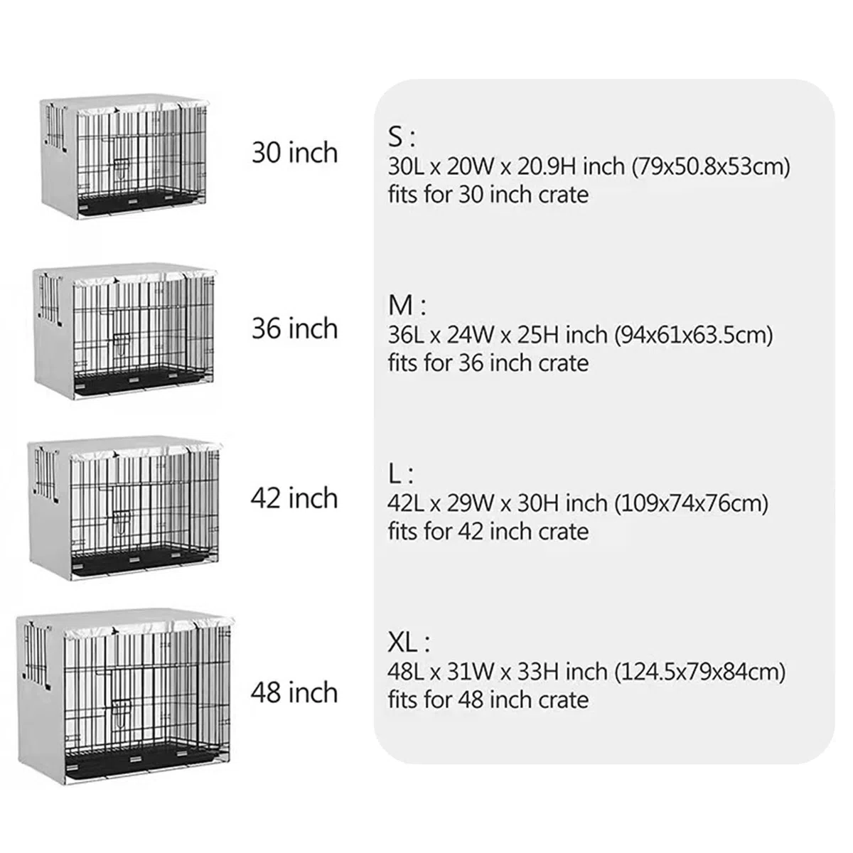 Copertura per gabbia per cani, in tessuto Oxford 210D, resistente, antivento, traspirante, con apertura per finestra per cani, gabbie metalliche, gabbia (grigio, XL (124,5 x 79 x 84 cm)