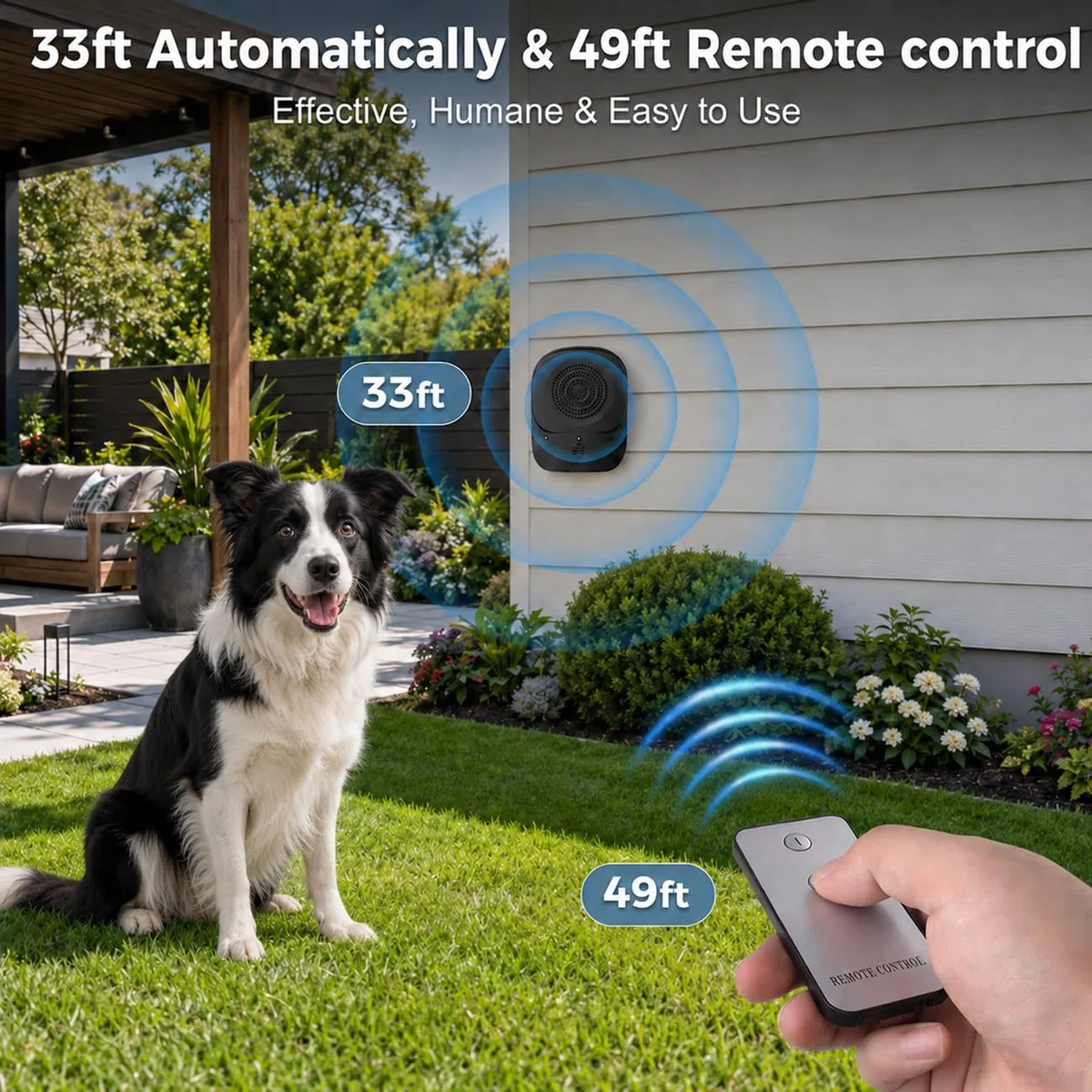 Dispositivo Antiabbaio per Cani, Ultrasuoni per Cani Ferma Abbaio Automatico con 4 modalità Frequenza con Telecomando, Dispositivo Antiabbaio Lungo Raggio 33ft, Interno/Esterno Efficace (Nero)