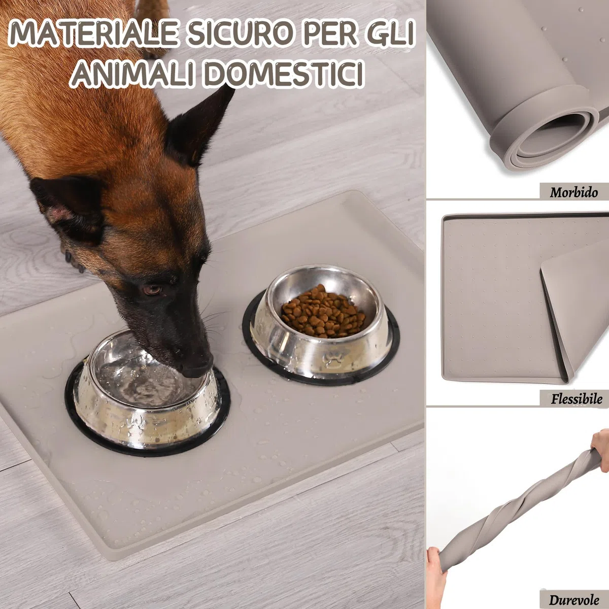 MateeyLife Tappetino Sottociotola per Cani Grande, Antiscivolo Tappetino Silicone Ciotole per Cani, Tappeto Ciotole Cane, Tovaglietta Silicone Cane, Sottociotola Cibo Gatti con Bordo, 60 x 40 cm