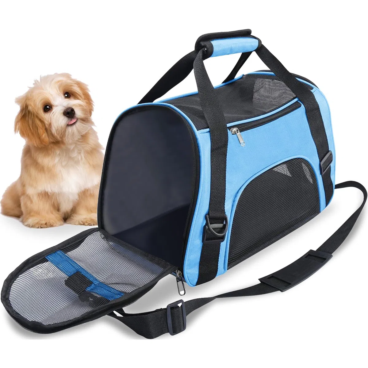 Trasportino da Viaggio per Animali Domestici Criceti Conigli Cani, Borsa Portatile per Animali Domestici Morbida Omologata Dalle Compagnie Aeree (M - 47x27x28 CM for Max 5KG Pet, Blu)