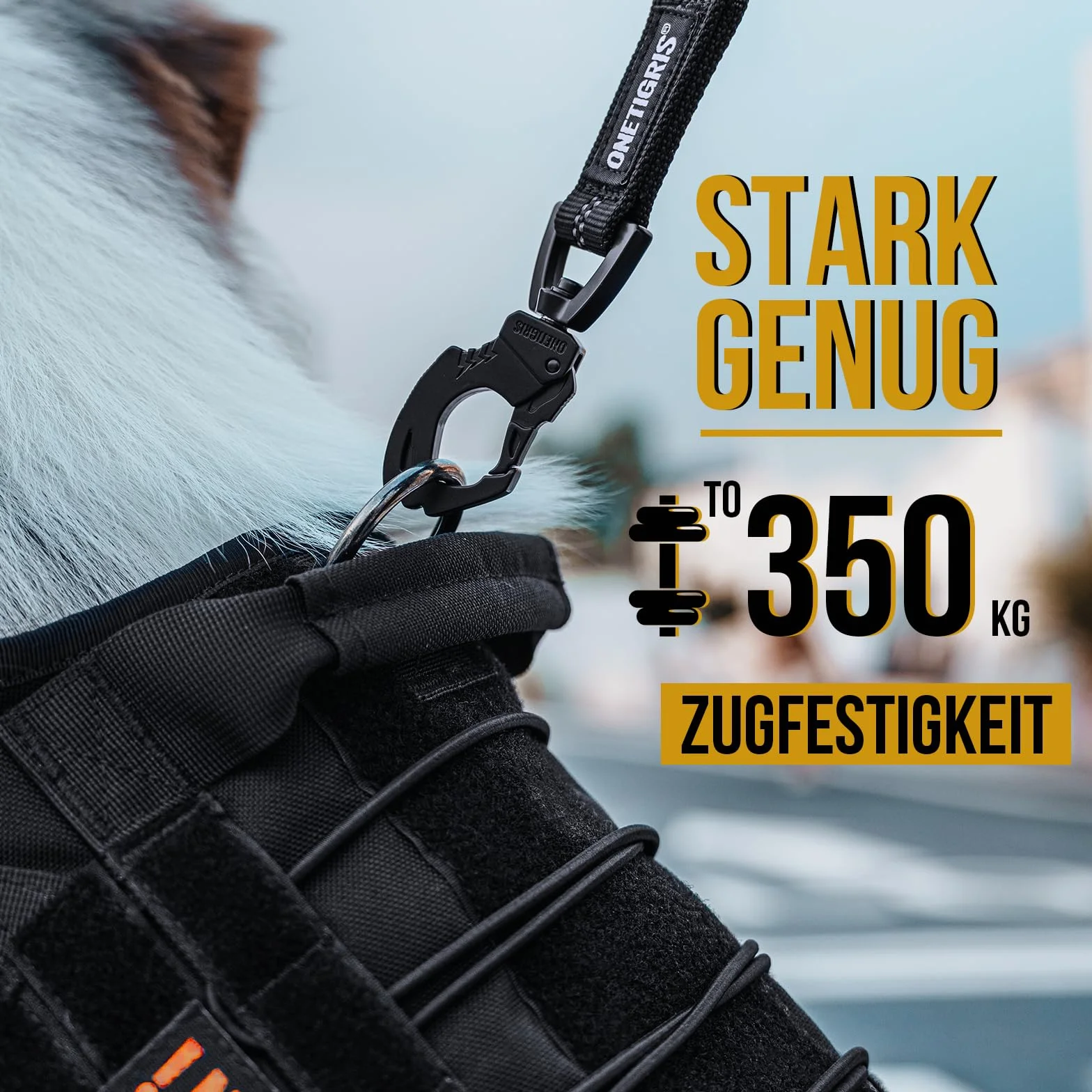 OneTigris Ammortizzatore per cani, 51 cm, guinzaglio in nylon con denti di tigre, clip in metallo, estensione in lino, riflettente per passeggiate, ciclismo