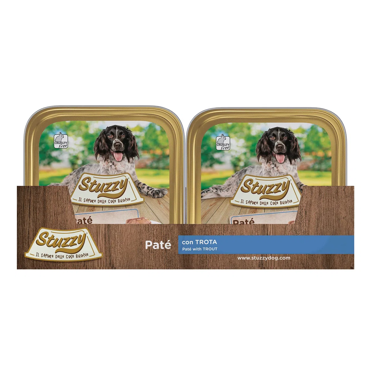 Stuzzy, Cibo Umido per Cani Adulti al Gusto Trota, Paté e Carni in Pezzi - Totale 3,3Kg (22 Vaschette da 150G)