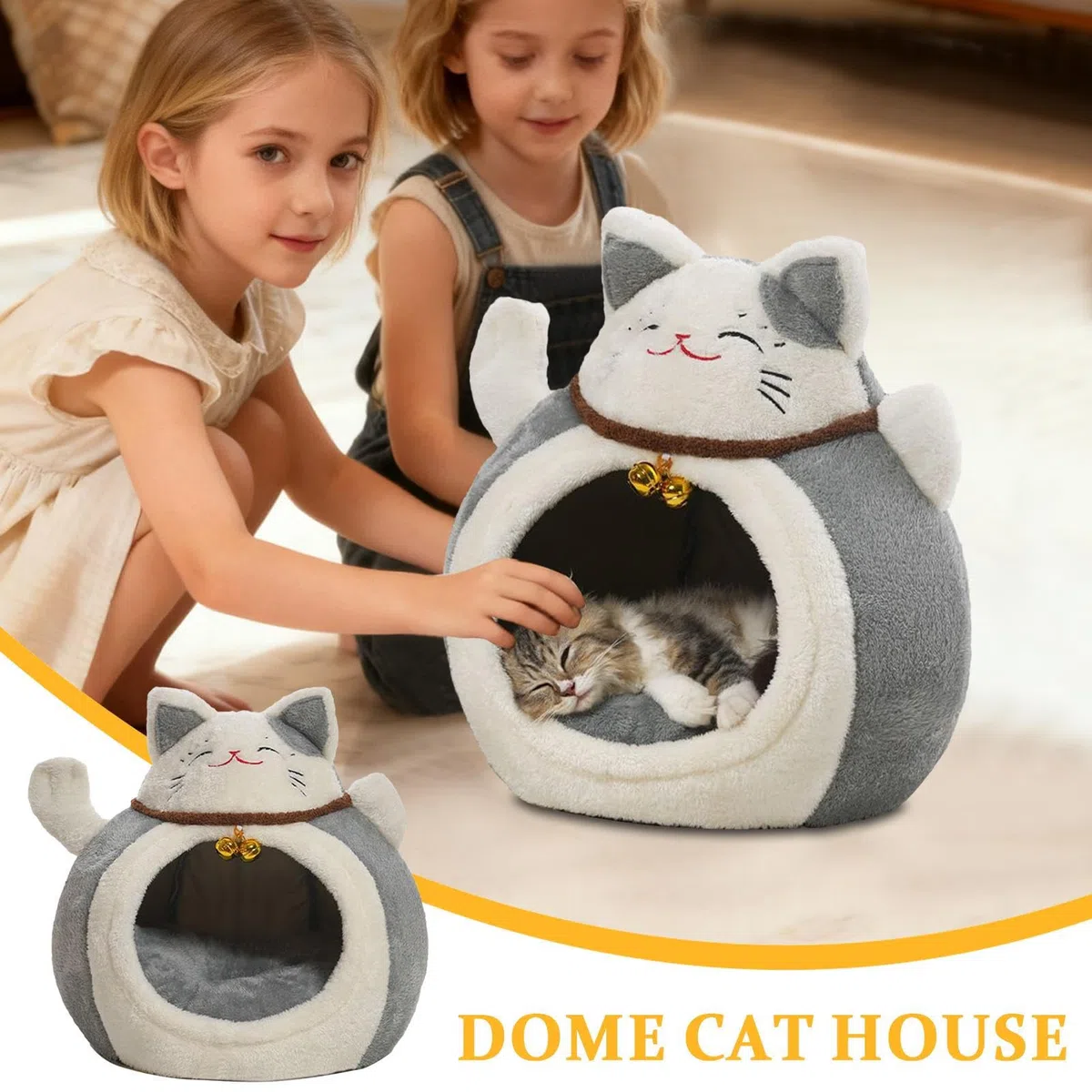 Cuccia per Gatti Invernale per Ambienti Interni, Cuccia Semi-Chiusa Per Cuccioli, a Forma di Cupola per Gatti, Per Inverno Casa Appartamento Sonno Notturno Pisolini Diurni Periodo di Recupero