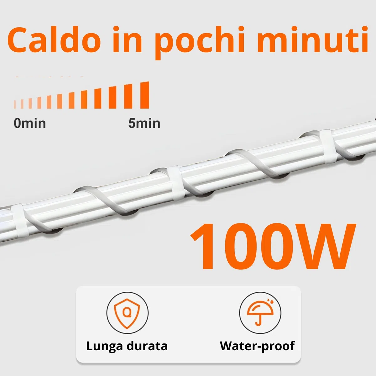 Pet Tribe Cavo Riscaldante 100W 9,5Mt Waterproof Doppio Rivestimento in Silicone Con Sondino Incorporato Made in Italy Terrario Multiuso PT47040