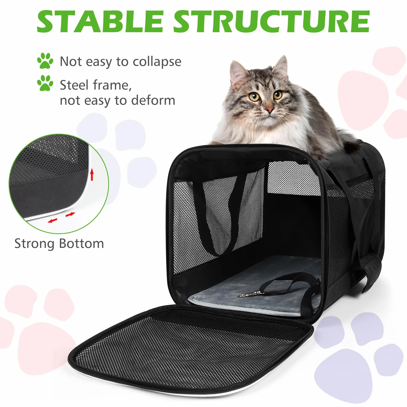 Lannvan Trasportino per Cani e Gatti, Traspirante e Pieghevole Trasportino Cane, con Cuscino in Peluche Staccabile, per Animali Domestici di Peso Inferiore a 6,5kg (45x30x30cm, Nero)