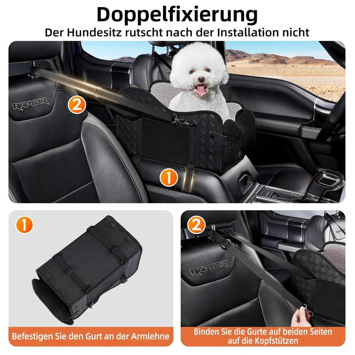 GGW Seggiolino Auto per Bracciolo – Compatibile con il 99% delle Auto, per Cane e Gatto di Piccola Taglia, Impermeabile e Sicuro.