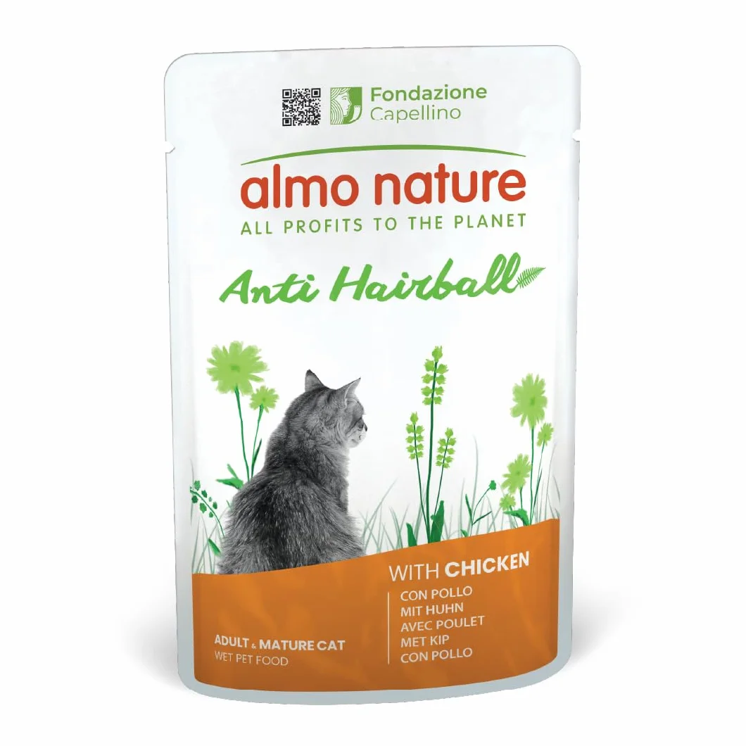 Almo Nature Functional - Anti Hairball - Alimento Umido per Gatti Adulti e Maturi - con Pollo - Contrasta la Formazione dei Boli di Pelo - 70g (Confezione da 30)