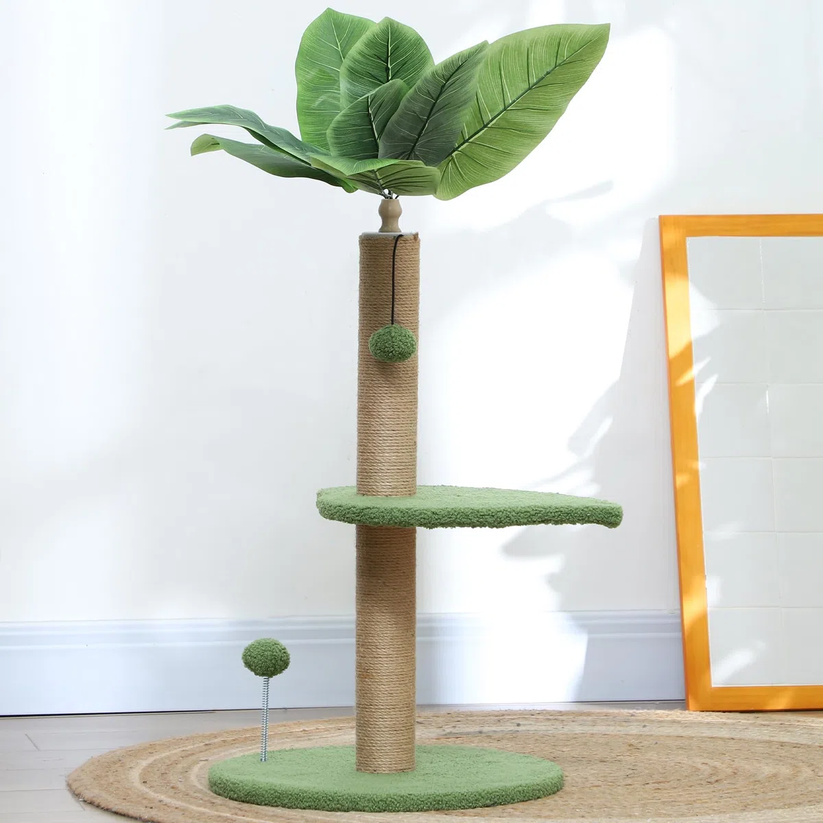 PawHut Albero per Gatti con Palo Tiragraffi, Piattaforme e Palline Giocattolo, Torre per Gatti in Peluche e Truciolato, Ø40x83 cm, Verde
