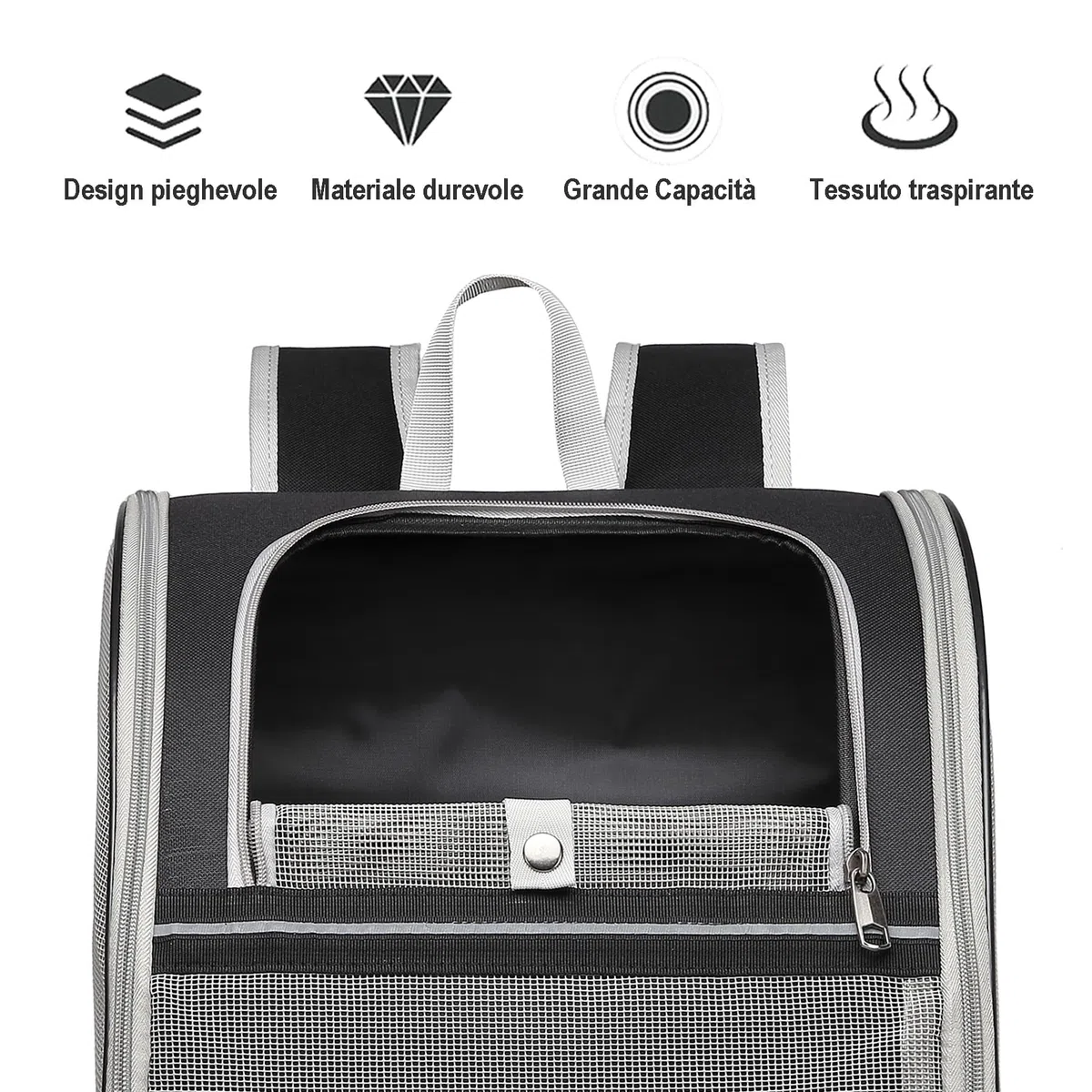 Zaino per Gatti Cani, Contenitore da Trasporto Traspirante, Per Passeggiata Escursione Borsa Leggera ed Elegante con Borsa Portaoggetti, Zaino Traspirante in Grigio, Ottimo Regalo per i propri