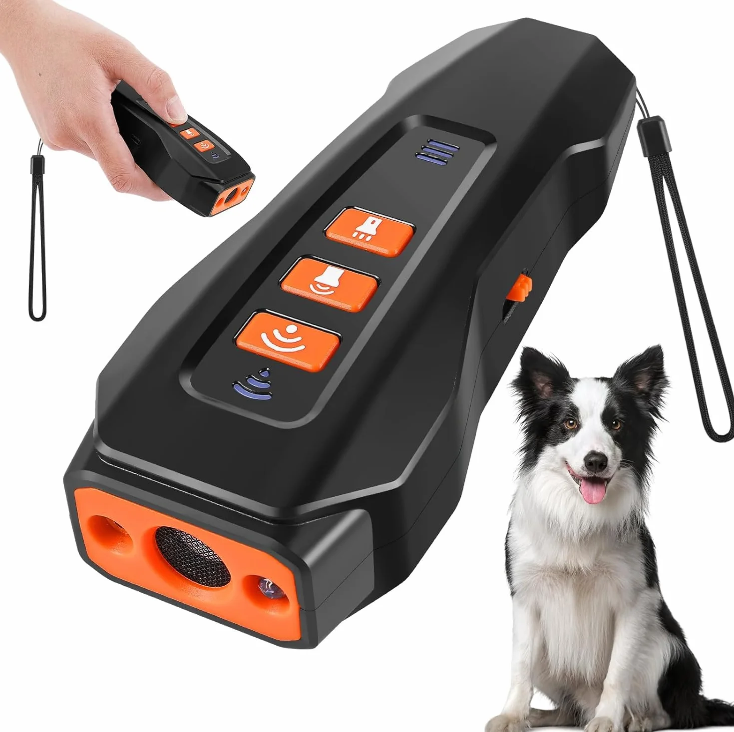Antiabbaio per Cani ad Ultrasuoni, Dispositivo Anti-abbaiare con 3 Frequenze Regolabili, Sicuro per Taglia Piccola Media Grande, Interni ed Esterni (Grigio)
