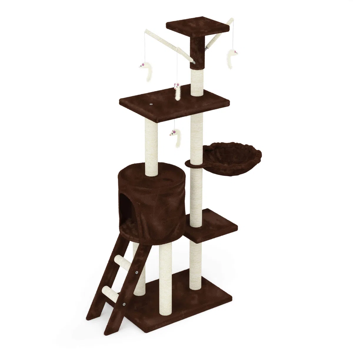 Beltom® TIRAGRAFFI per Gatti 140 CM Gioco Parco Giochi Cuccia Gatto GRAFFIATOIO SISAL Albero Tira Graffi Palestra - Marrone