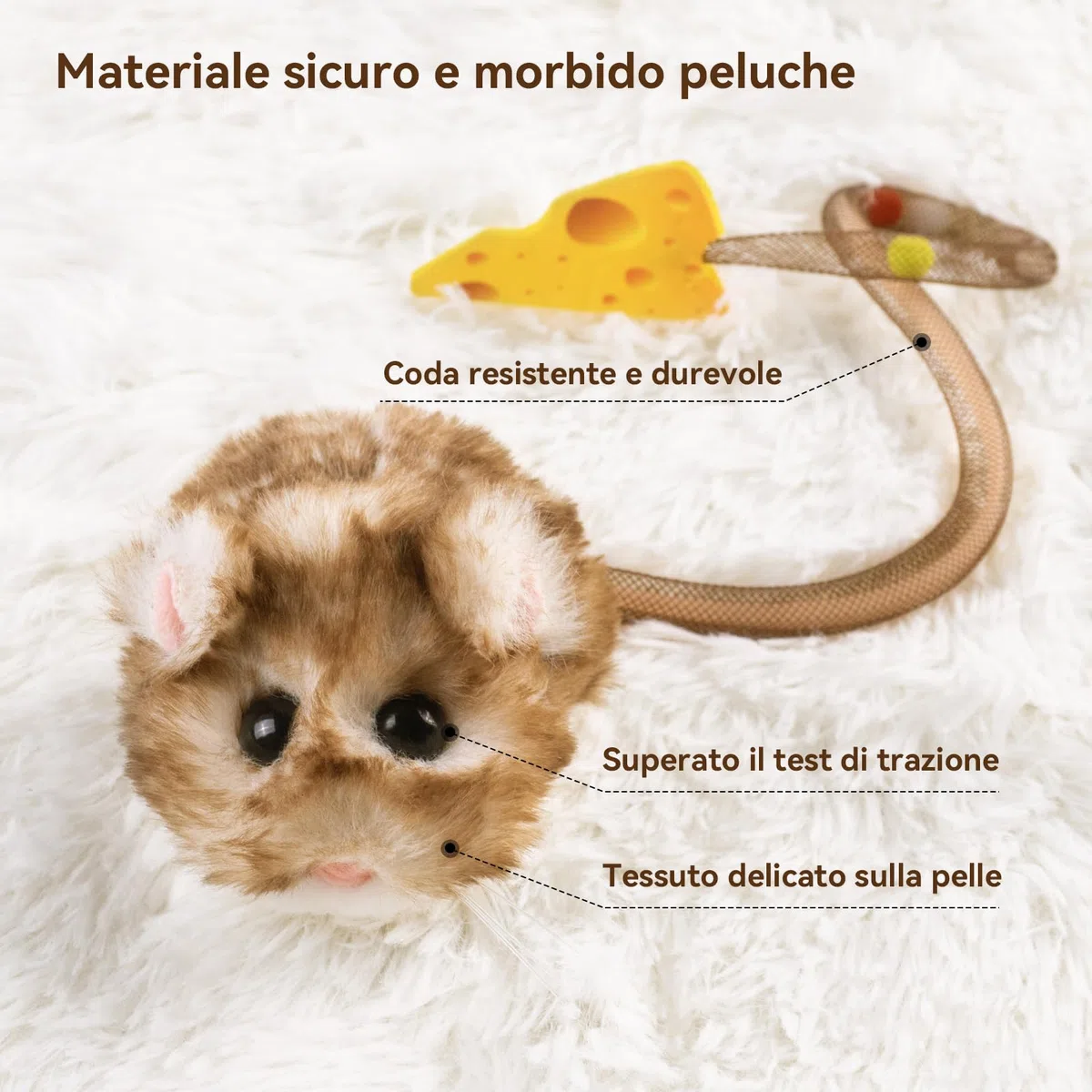Migipaws Giocattolo interattivo per gatti, topolino elettrico con coda che si muove, sensore intelligente, squittio, giocattolo per gatti con erba gatta, ricaricabile