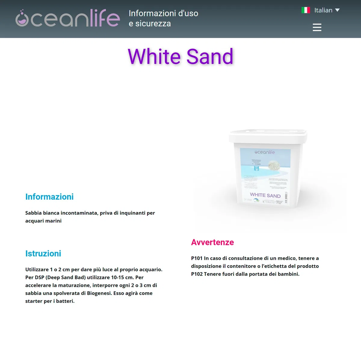 Oceanlife White Sand 0,7-1,2 mm - 5000 ml - Sabbia calcarea Bianca fine