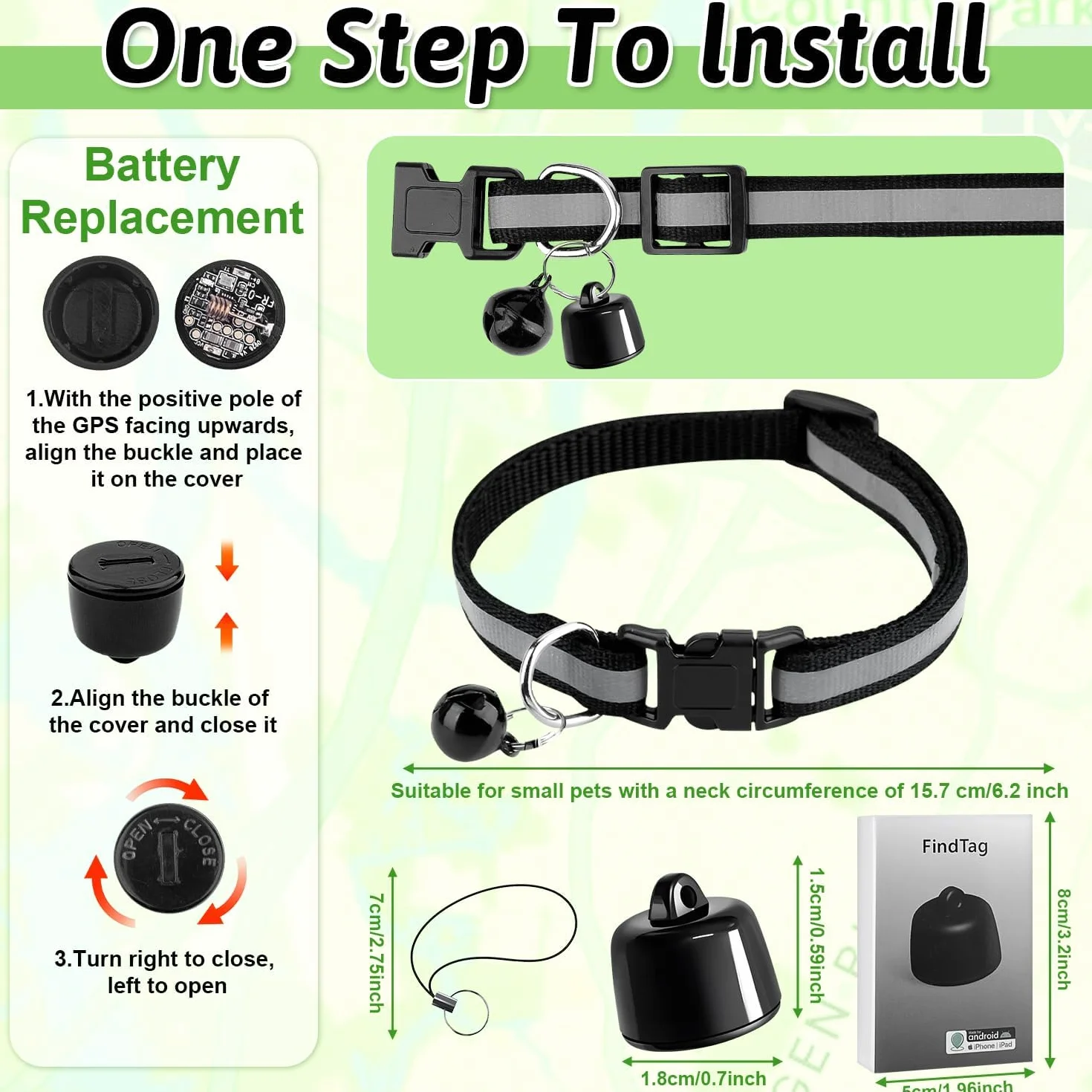 Localizzatore GPS Cane, GPS per Cani e Gatti, Collare GPS Gatto Tracker Compatibile iOS Android, Senza Abbonamento, Tracker per Chiavi Bagagli e Animali Domestici (B)