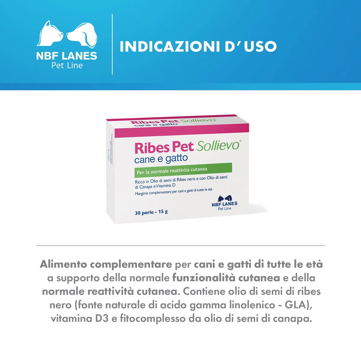 NBF Lanes | Ribes Pet Sollievo Cane e Gatto, 30 Perle Appetibili, per la Normale Reattività Cutanea