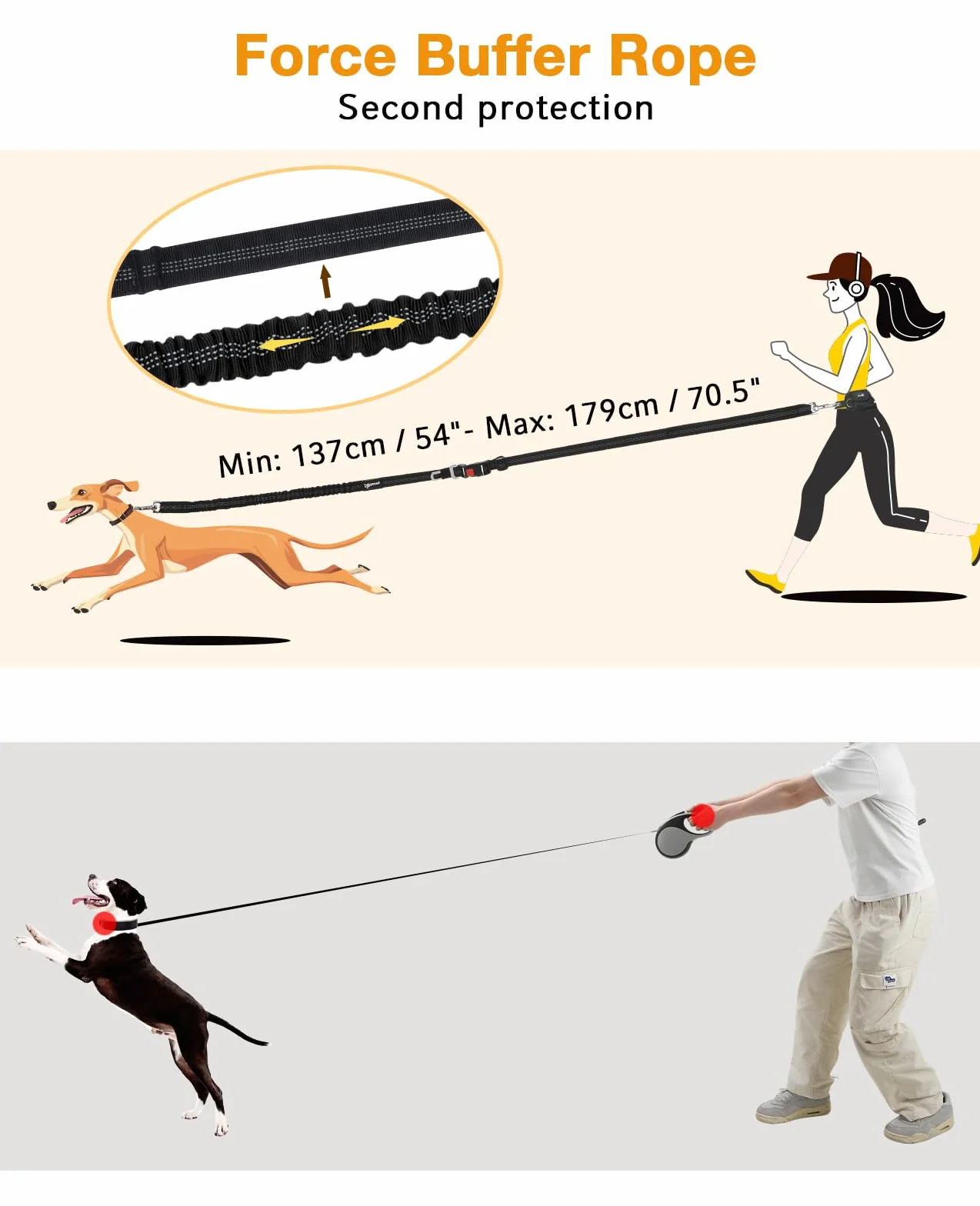 Pecute Guinzaglio Mani Libere per Cani,Guinzaglio per Cani, Camminata, Allenamento, Escursionismo, Cintura in Vita Regolabile e Custodia per l'acqua, per Corsa, Jogging,Nero