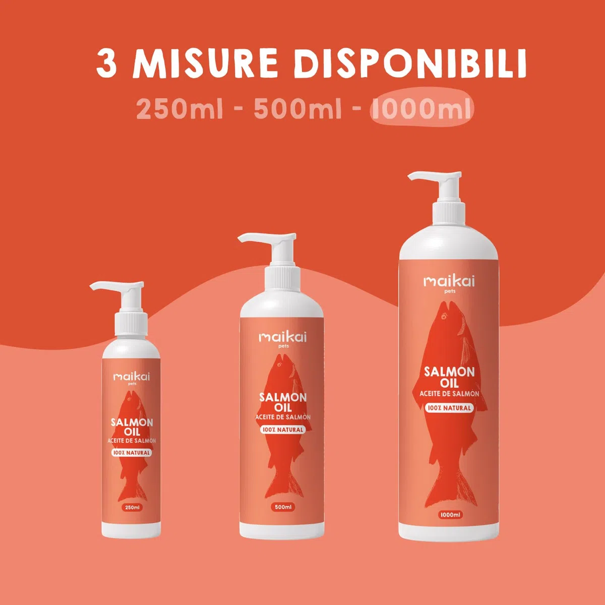 MAIKAI Olio di Salmone per Cani e Gatti 100% Naturale Norvegese 1LRicco di Omega 3 6 e 9 Migliora Pelle e Pelo - Supporta Articolazioni e Sistema Immunitario - Appetizzante Naturale per Animali