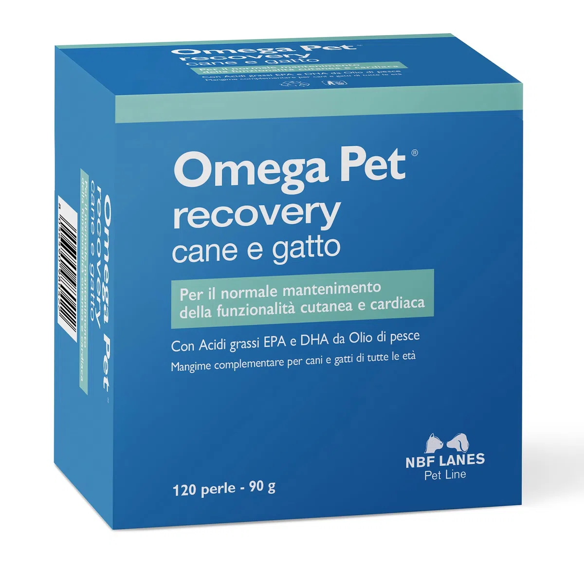 NBF Lanes | Omega Pet Recovery Cane e Gatto, 120 Perle Appetibili, per il Normale Mantenimento della Funzionalità Cutanea e Cardiaca