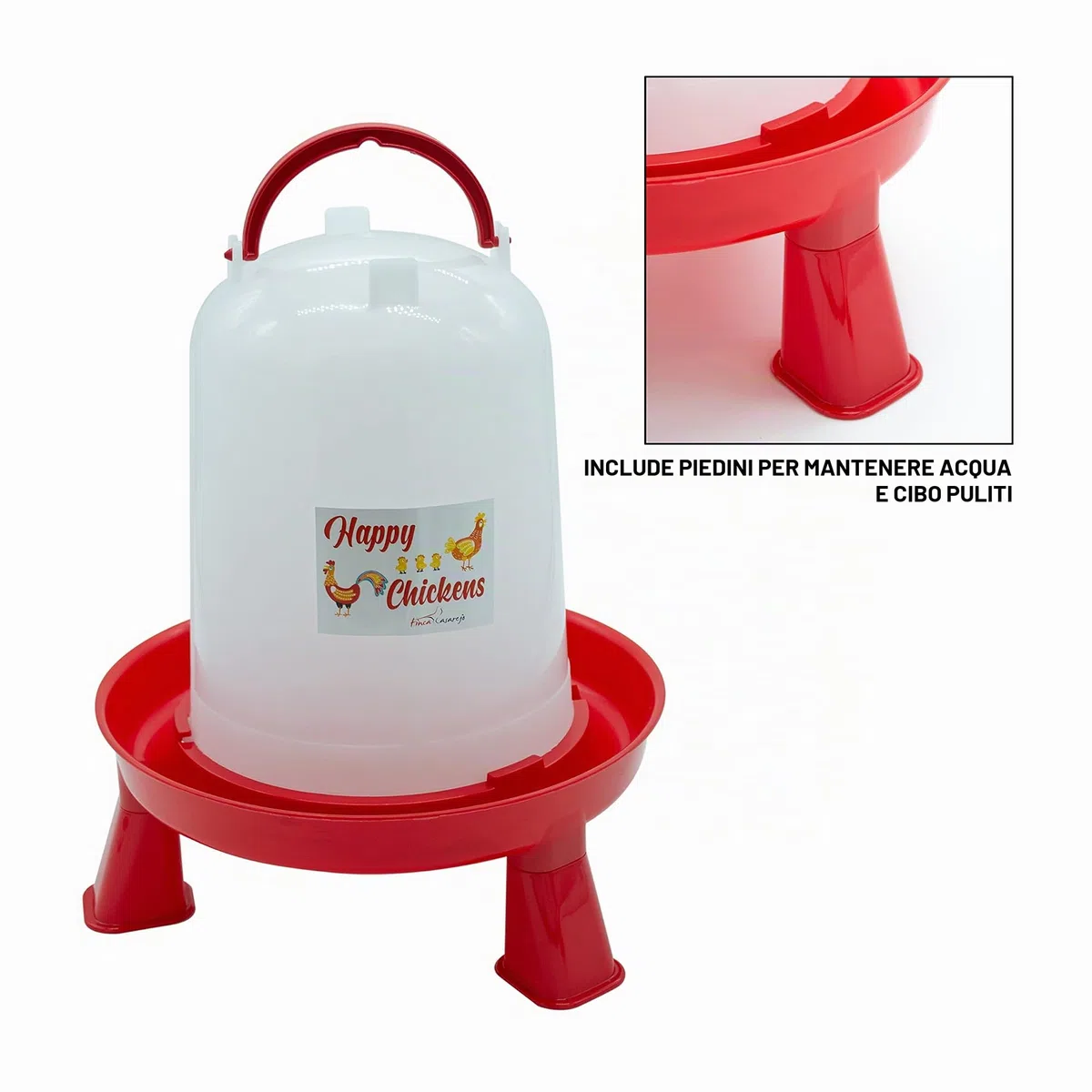 FINCA CASAREJO Abbeveratoio per Galline con Piedini - Abbeveratoio in Plastica Happy Chickens - Capacità 5L - Acqua Sempre Pulita