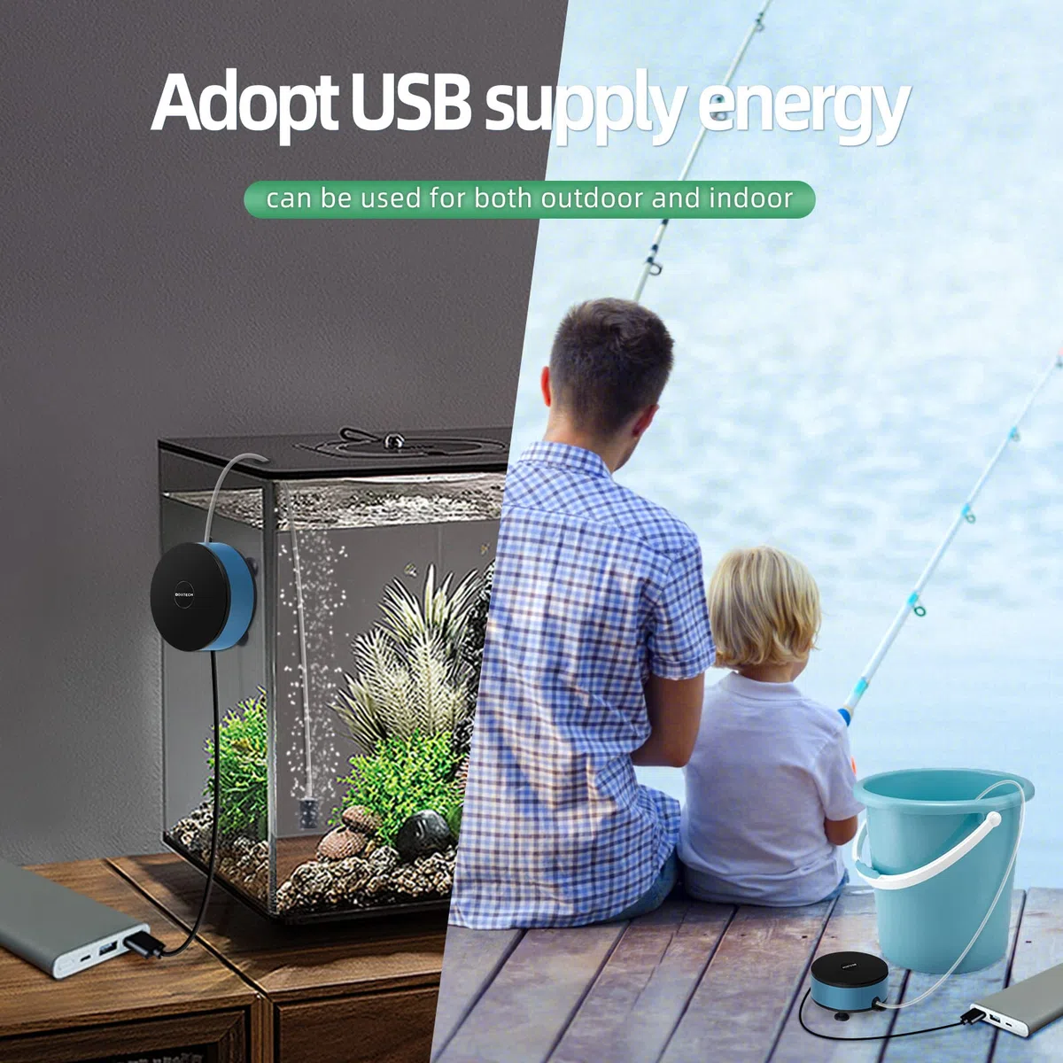 boxtech Pompa d'aria per acquario per acquario, kit per aeratore di ossigeno con pietra d'aria, tubo per mini acquario da 7-30 litri