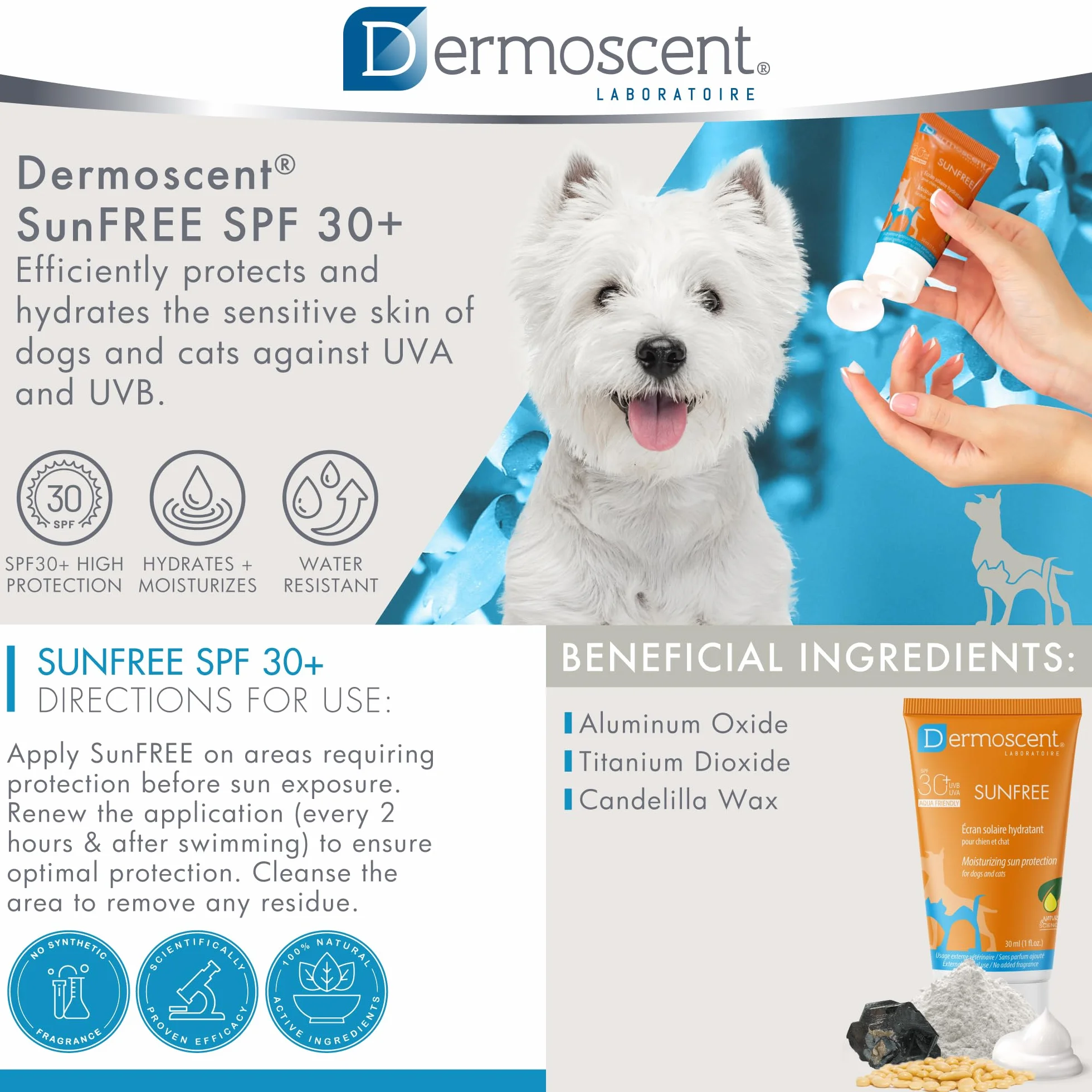 Dermoscent Sunfree - Crema solare per cane e gatto, flacone da 30 ml