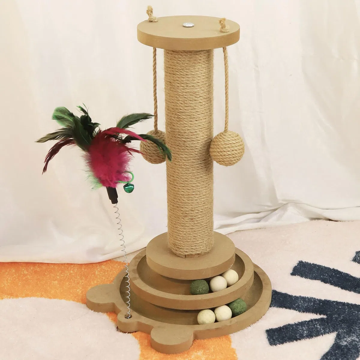 Tiragraffi per Gatti | Torre Con Palline Per Gatti,Struttura Arrampicabile Con Bacchetta Gioco E Palle In Sisal Resistente Verticale Per Cuccioli