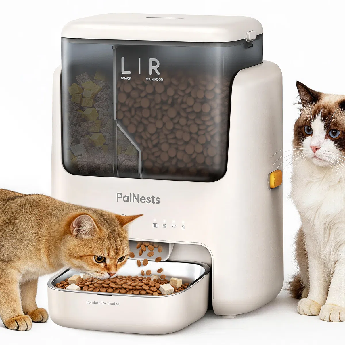 5L Distributore Automatico Cibo Gatti e Cani, WiFi 2.4G/5G con APP, Distributore a Doppio Scomparto, Timer Programmabile 1-10 Pasti al Giorno per 1-12 Porzioni, Ciotola in Acciaio Inox 304