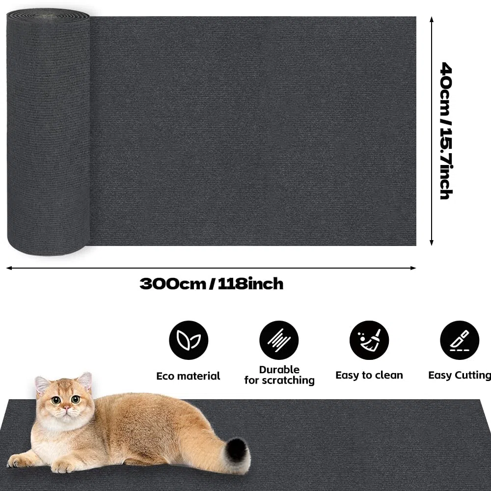 300x40cm Tappetino Tiragraffi per Gatti Autoadesivo, Proteggi Divano Gatti Graffi, DIY Climbing Cat Scratcher, Protezione Divano Graffi Gatto, Antigraffio Gatto Divano Grigio Scuro
