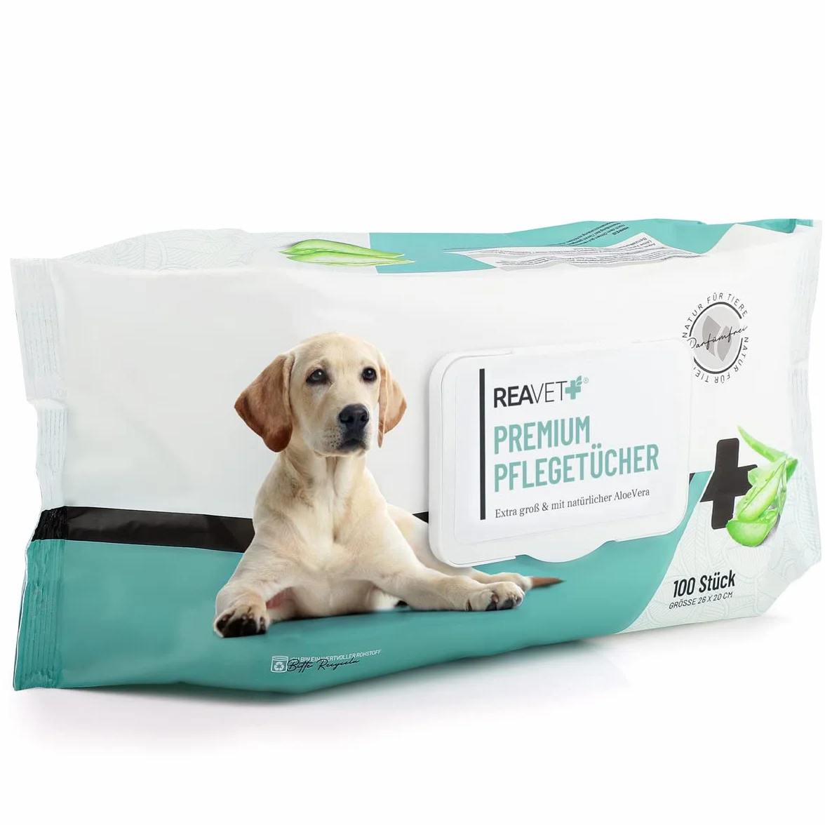 ReaVET Salviette per la cura del cane, 100 pezzi, XXL salviettine umidificate per cani, gatti, extra grandi, ipoallergeniche e antistrappo, salviettine umidificate per cani, per glutei, zampe, occhi e