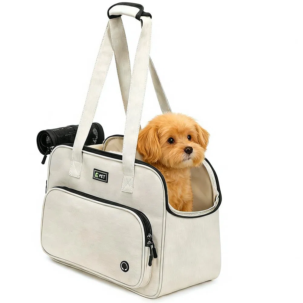 Borsa per cani e gatti di piccola taglia, portatile, leggera e traspirante, in tessuto Oxford, adatta per il trasporto di cani e gatti di piccola taglia durante le gite (crema)