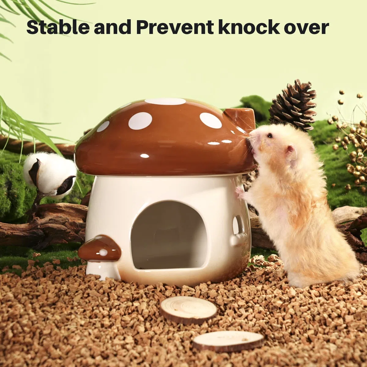 BUCATSTATE Hamster Hideout Ceramica Fungo Criceto Casa e Habitat Cool Bed Ideale per tutte le stagioni Criceto Nano Gerbils Golden Bear (Marrone-Grande)