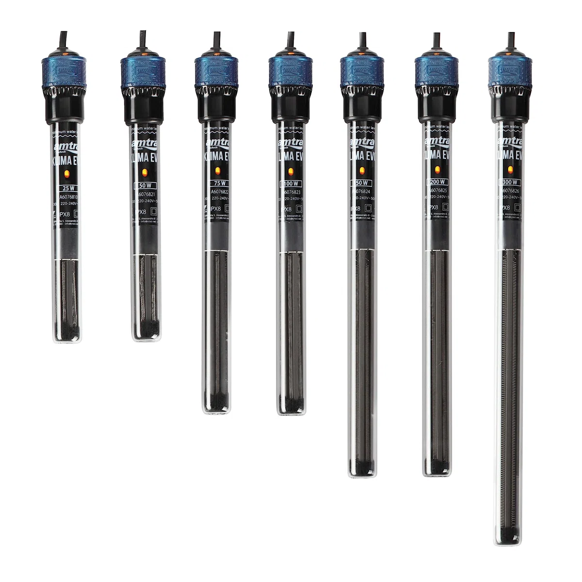 Amtra Klima EVO - Riscaldatore automatico per acquari, da 25 L fino a 50 litri, regolabile da 18 a 34 gradi, provetta in quarzo infrangibile, con ventose, potenza 50W
