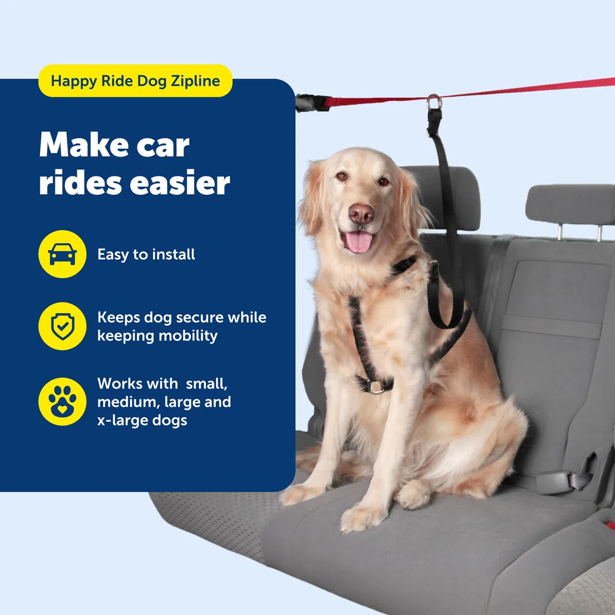 PetSafe Solvit Dog Zipline, guinzaglio per Sedile Posteriore, Ideale per Viaggi
