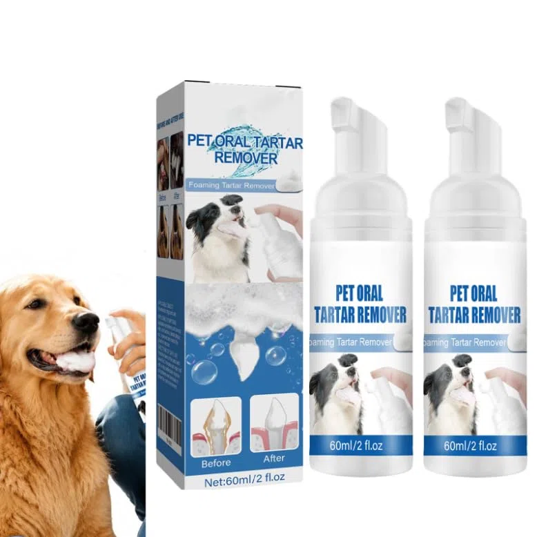 Pet Oral Tartar Remover Spray, No-Brush Pet Oral Care Foam, Fresh Breath, Helps Reduce Plaque & Tartar Build-Up, Daily Teeth Cleaning for Dogs & Cats (2pc)