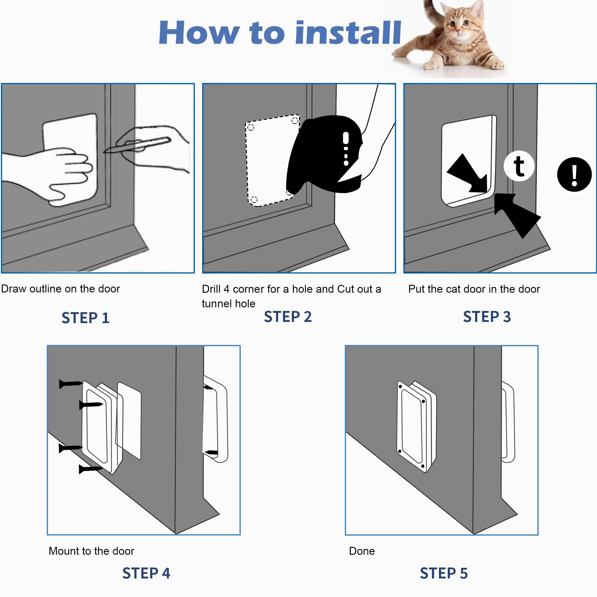 Wordcam Porta per gatti media, 4 vie, per interni ed esterni, per gatti, gattini, cagnolini, robusta, resistente alle intemperie (nero, M)