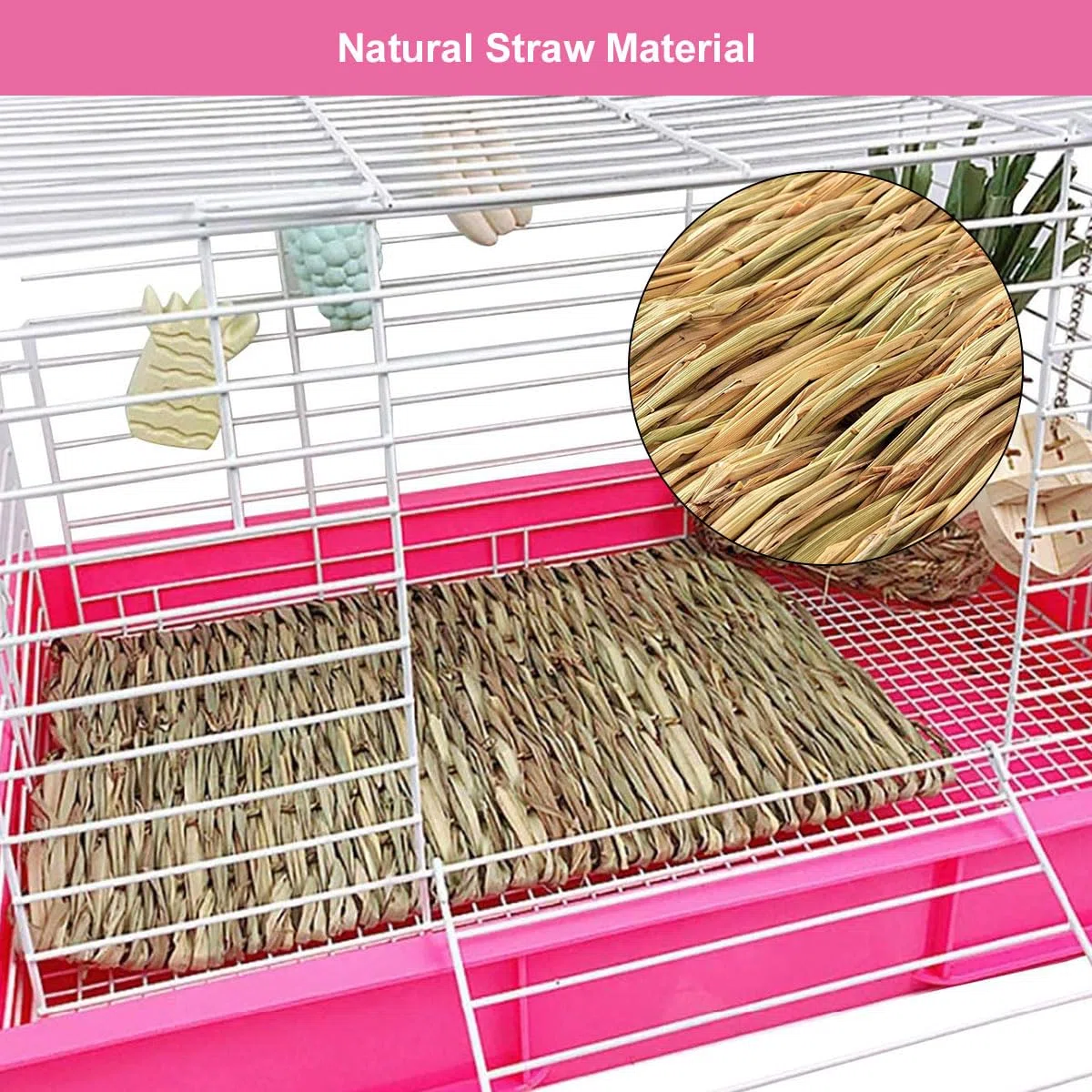 Tappetino Erba Naturale per Conigli, Tappetino per Piccoli Animali, Piccolo Tappeto Erboso Piccoli Animali Domestici Giocattolo da Masticare Letto Tappetini Intrecciata di Fieno Erba Pastiglie, 2 Pz.