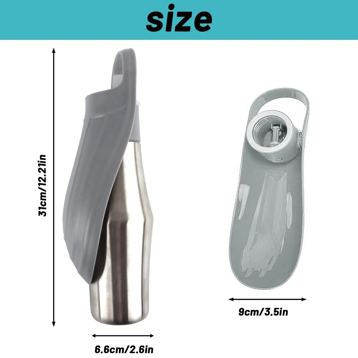 ZoneYan Borraccia Portatile per Cani 750 ml, Dispenser Acqua da Viaggio, Erogatore in Acciaio Inox a Prova di Perdite (Grigio)