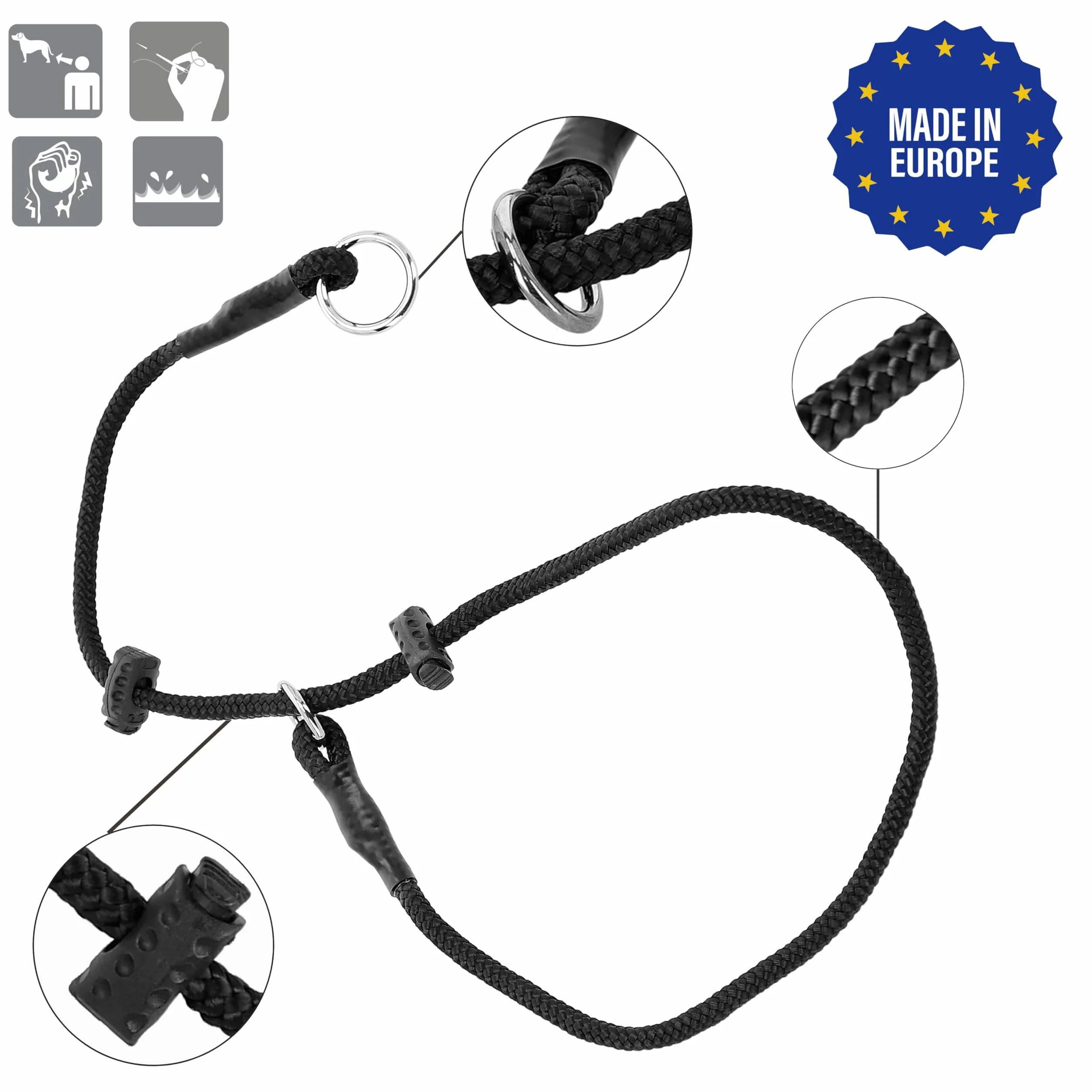 DINGO GEAR - Collare a strozzo per addestramento di cani, fatto a mano, con 2 limitatori, impermeabile - Nero L - S04049
