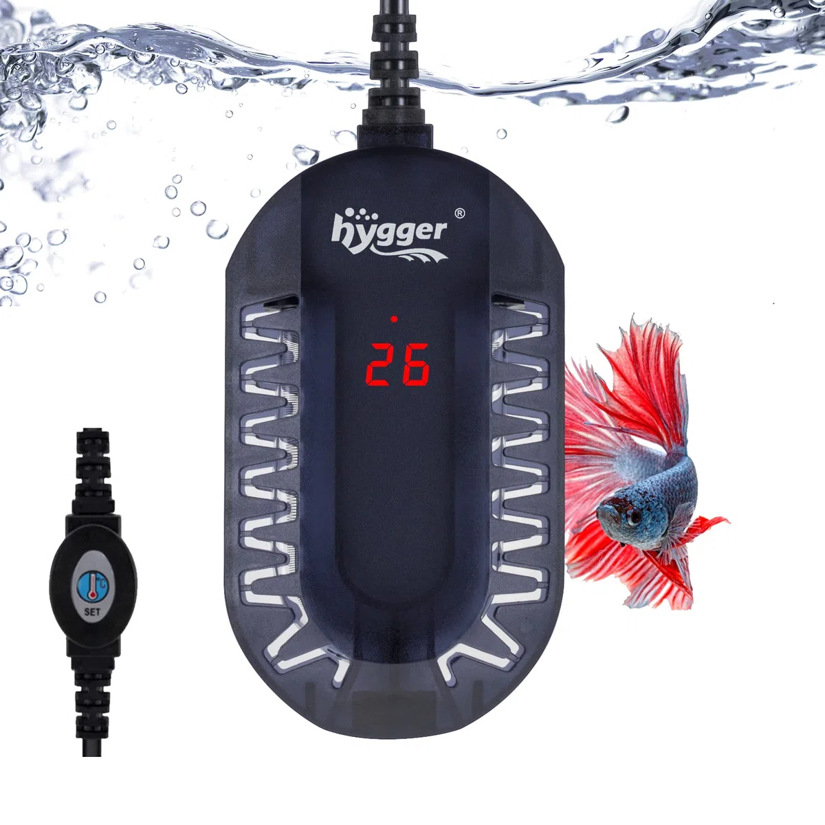 hygger Riscaldamento per Acquario, Mini Riscaldatore per Acquario 50 W Riscaldamento Regolabile per Acquario con Controller Esterno e Termometro Integrato per 1-24L
