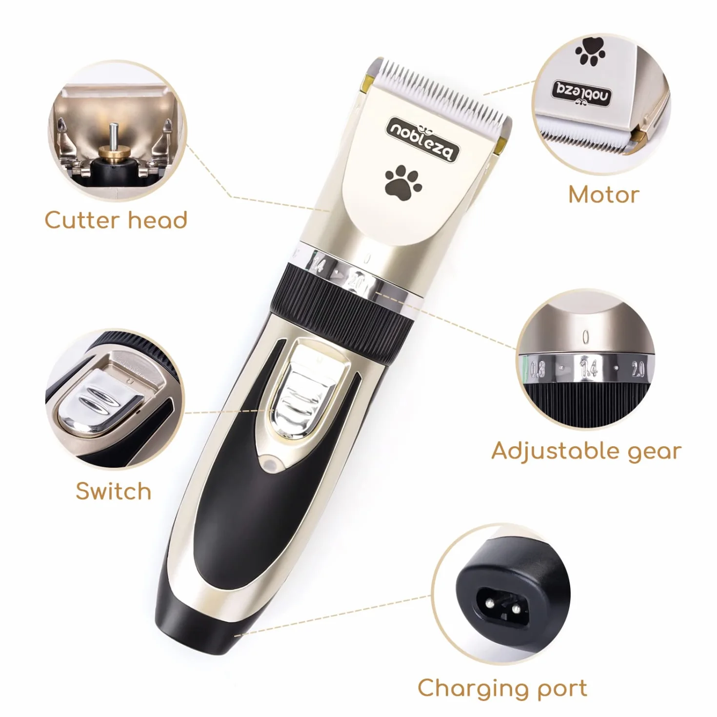 Nobleza Tosatrice per Cani Kit Professionale Toelettatura Gatti Animali Pet Tosatore Clipper Ricaricabile Grooming Clipper Lungo Capelli Corti, Capelli Ricci