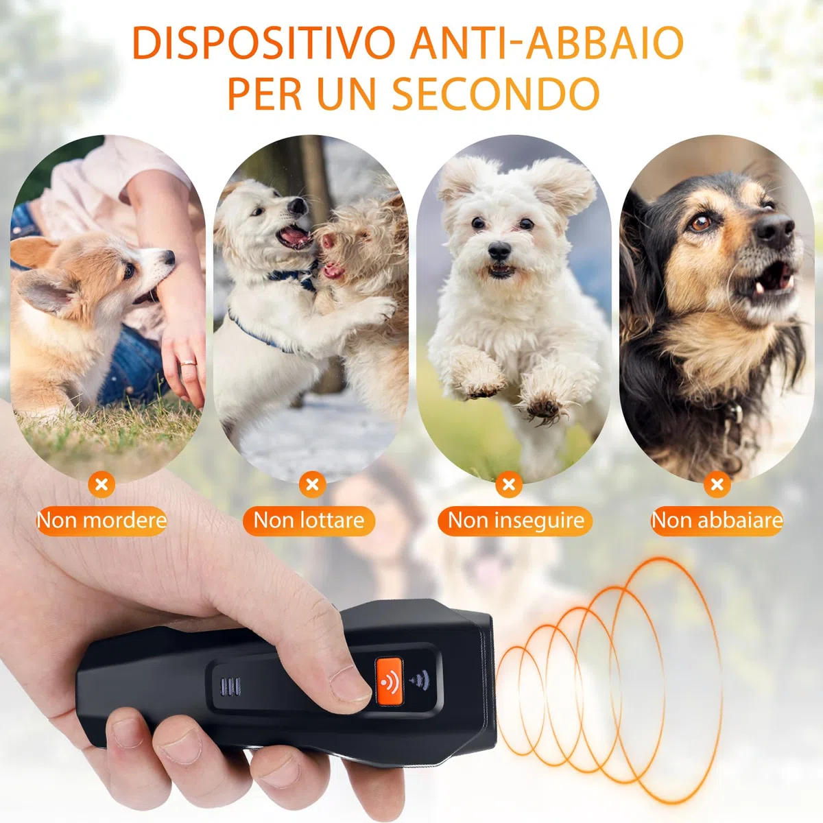 Antiabbaio per Cani ad Ultrasuoni, Dispositivo Anti-abbaiare con 3 Frequenze Regolabili, Sicuro per Taglia Piccola Media Grande, Interni ed Esterni (Grigio)