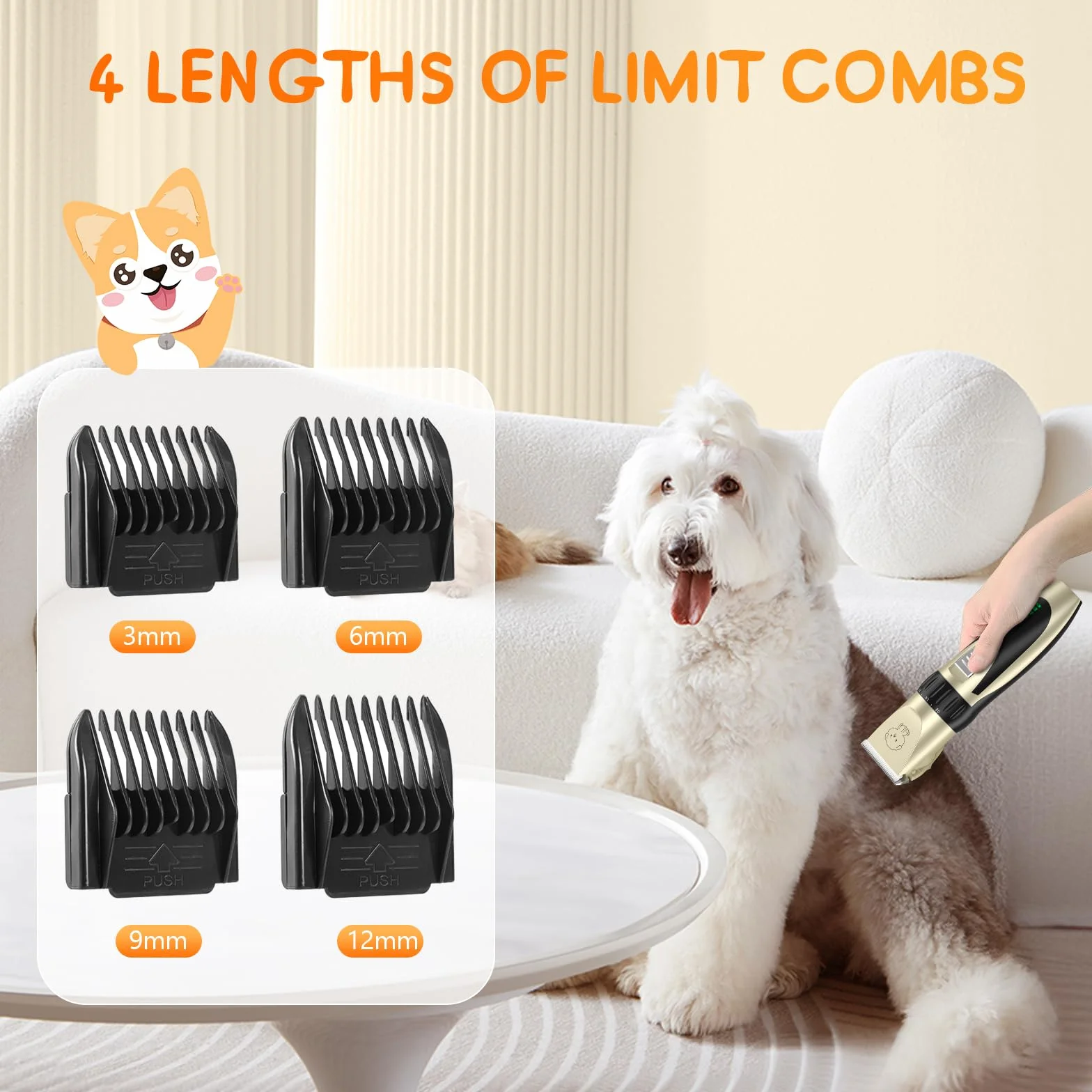 YAZEKY Tosatrice per Cani Professionale, Silenzioso rasoio elettrico per cani, Tosatrice per cani/Gatti Pelo Lungo Ricaricabile con Toelettatura Accessori (Oro)