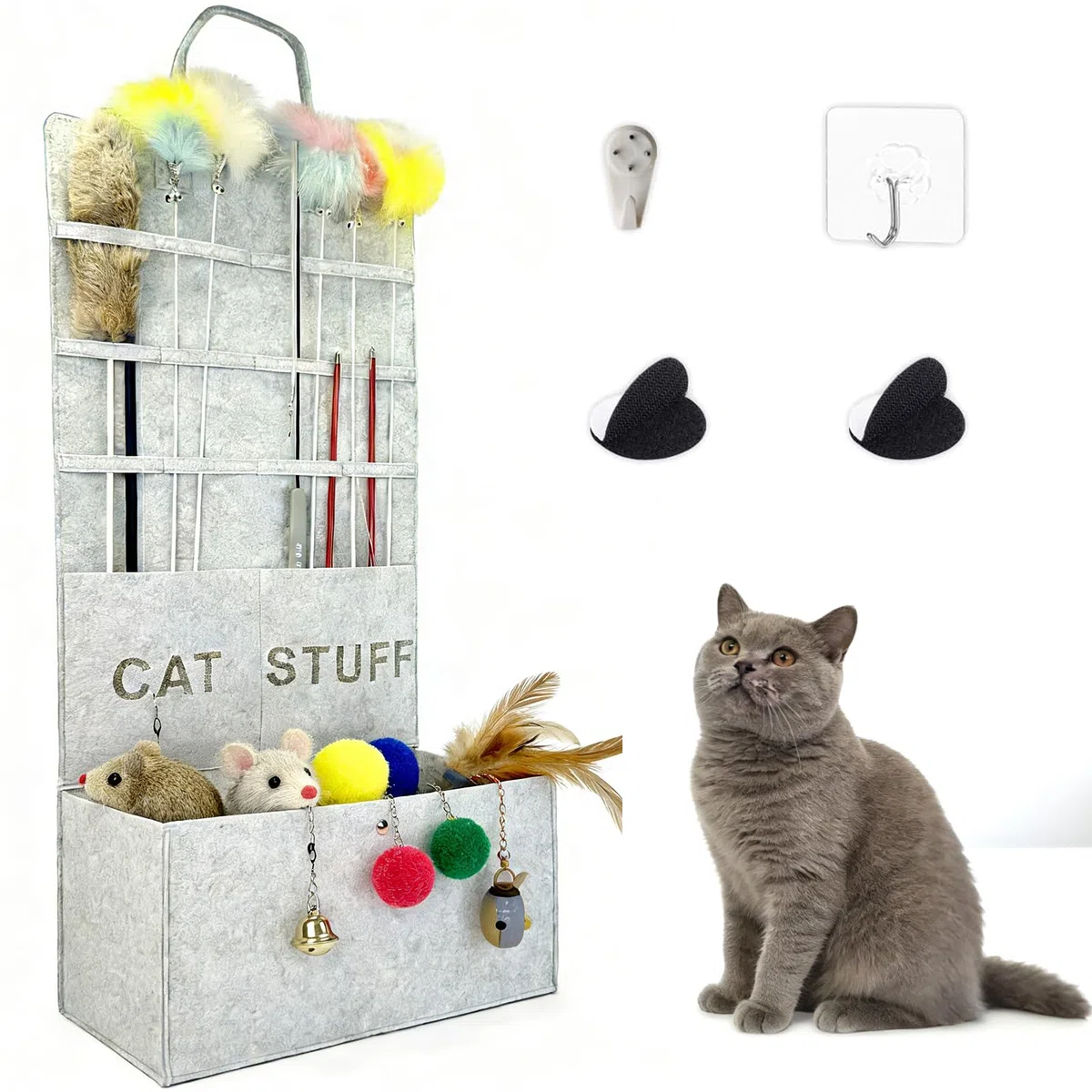 FARYODI Contenitore per la pesca dei gatti, organizzatore per gatti e giocattoli, scatola per giocattoli per gatti, grigio, 40 x 80 x 20 cm