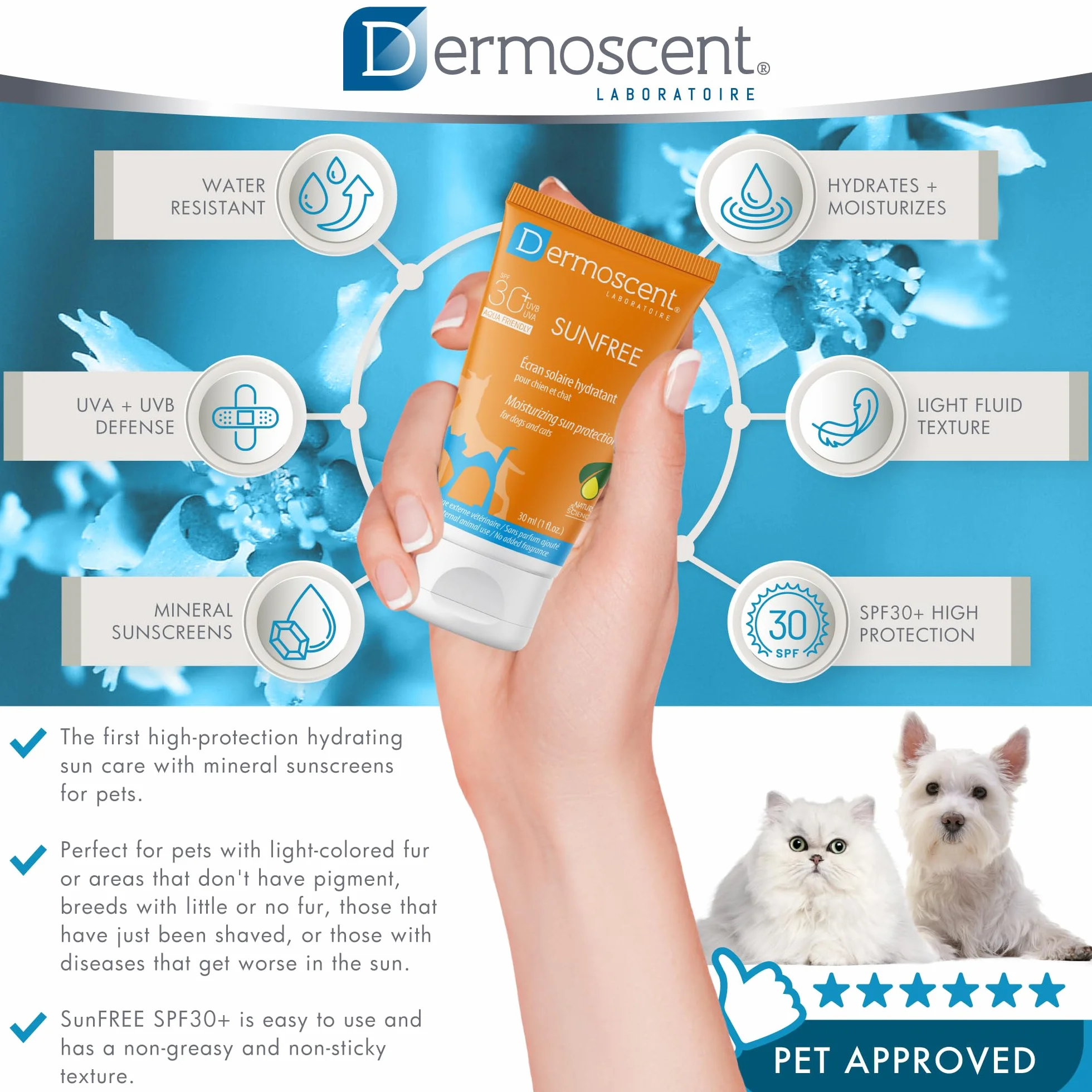 Dermoscent Sunfree - Crema solare per cane e gatto, flacone da 30 ml