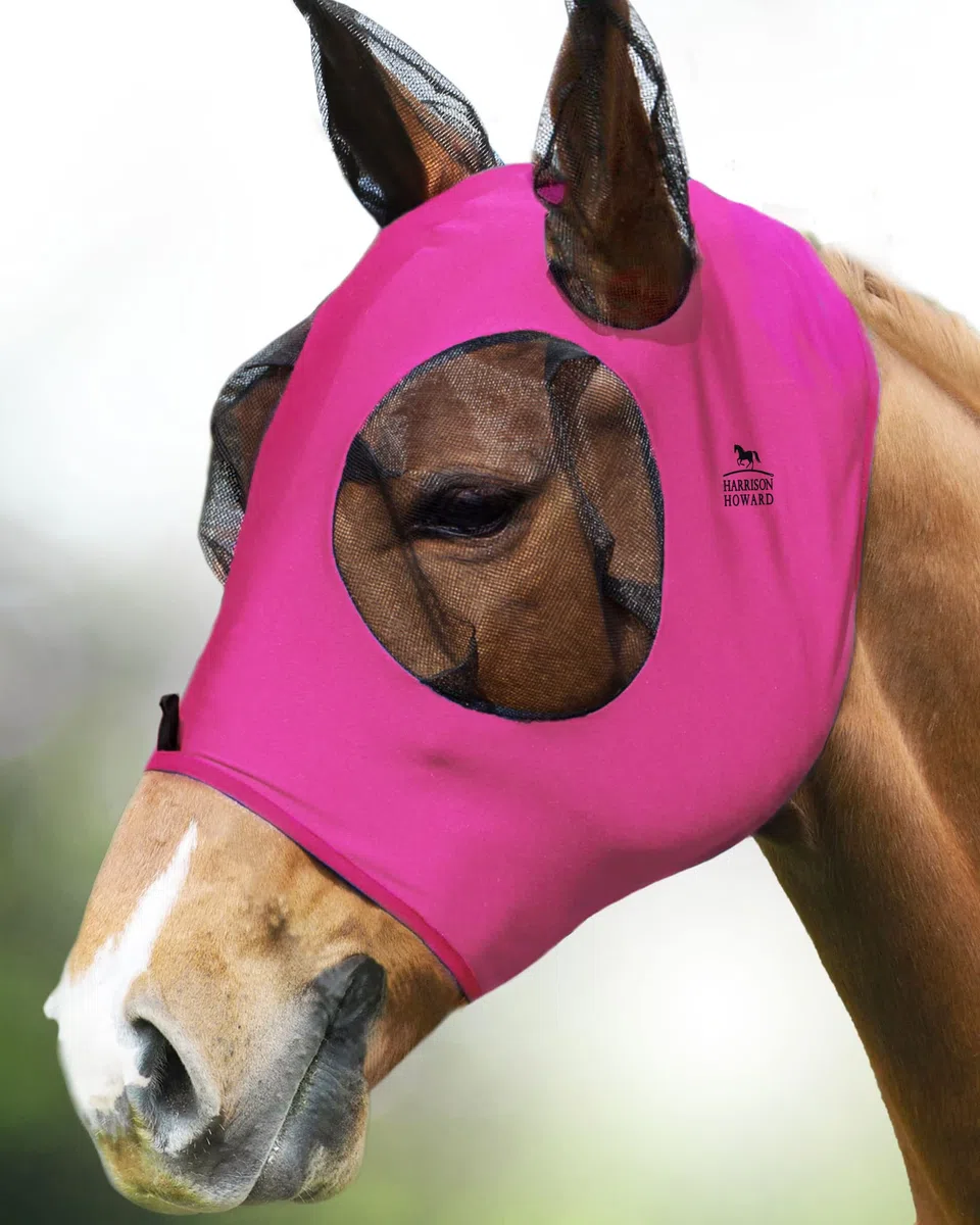 Harrison Howard Maschera antimosche per cavallo, con protezione UV, standard, per cavalli, rosa